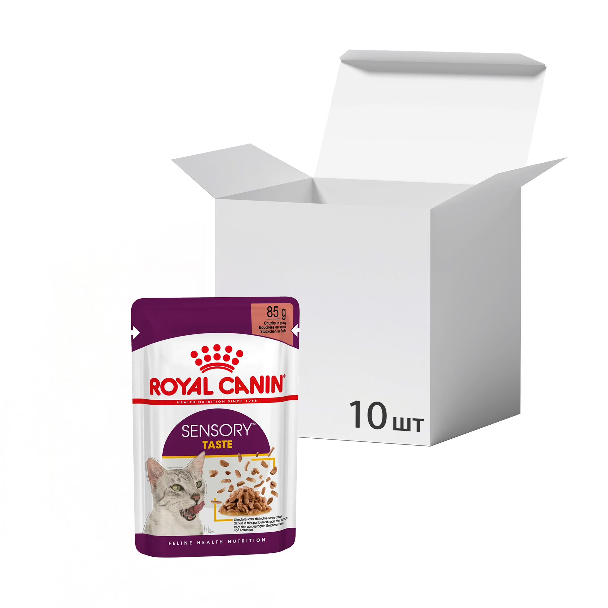 Упаковка вологого корму для дорослих котів Royal Canin Sensory Taste шматочки в соусі, cтимулює смак, 85 г * 10 шт